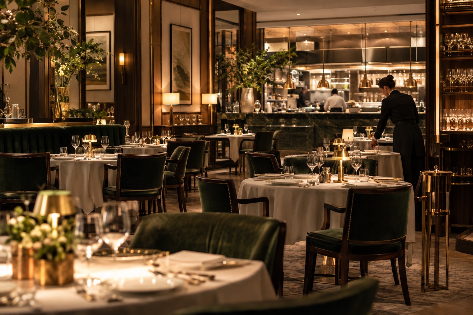 Exklusives Restaurant während der Vorbereitung auf den Abendservice